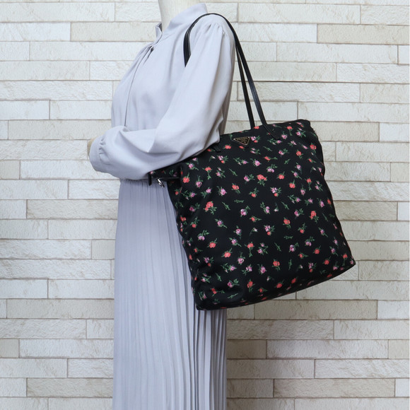 Prada Black Bag Shoulder Floral Nylon - Picture 1 of 6